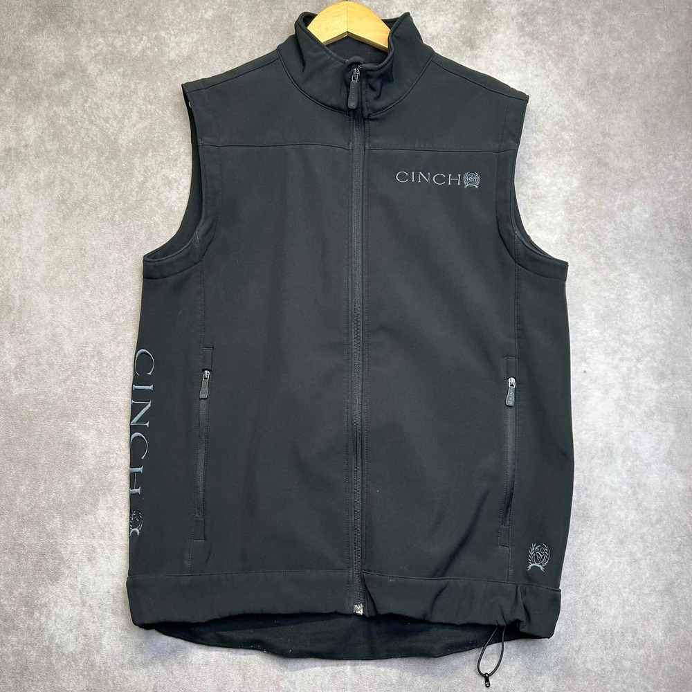 Cinch Mens Small Bonded Softshell Vest Black Embroidered Logo